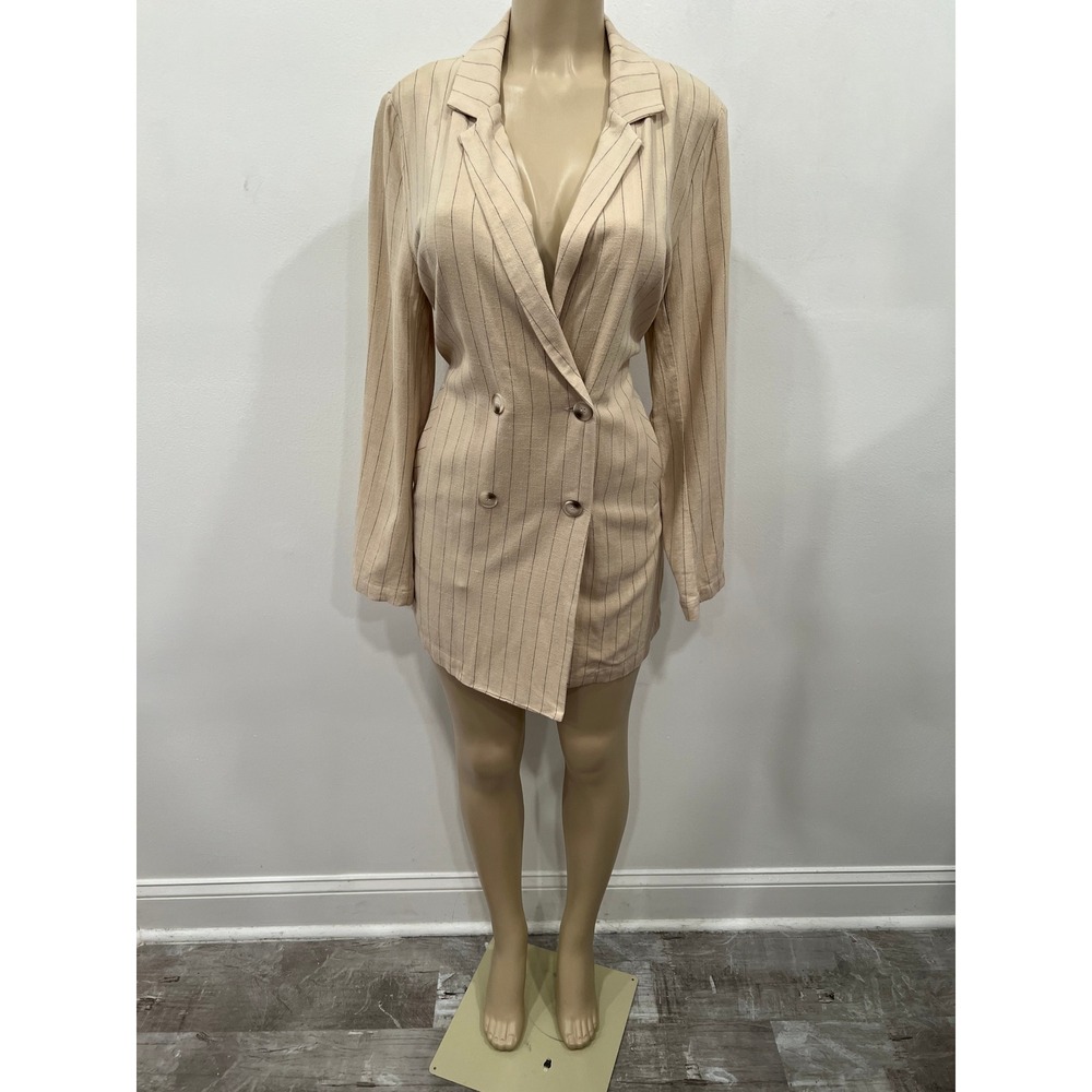Sage The Label Womens Blazer Dress Forever Muse Beige Pinstripe Longline Small